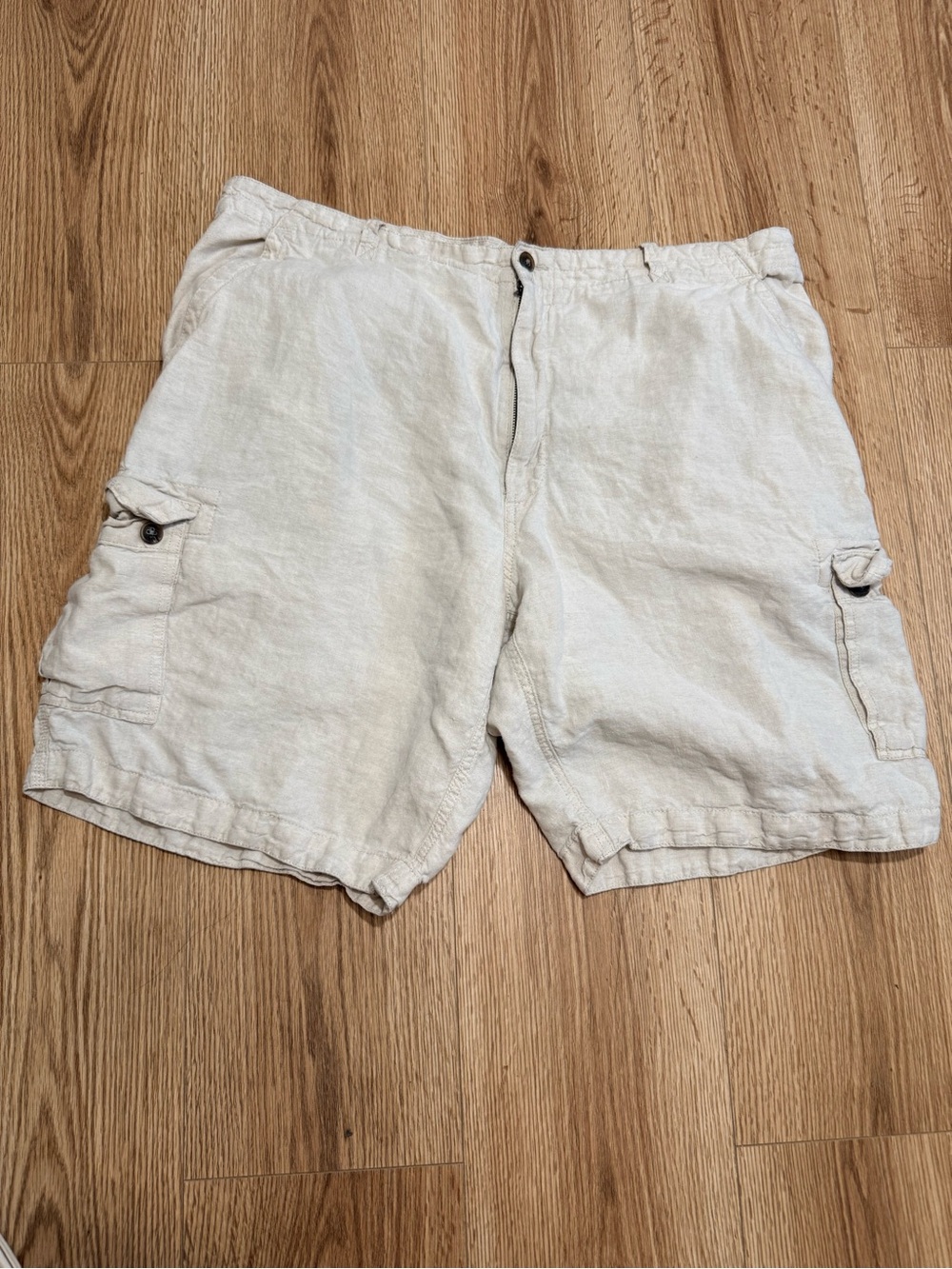Caribbean Beige Linen Cargo Shorts Men's 40 Beach Resort Lightweight
